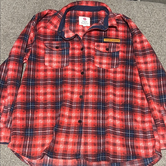 Simply Southern Red and Blue Plaid Button Down Shirt - Picture 1 of 8